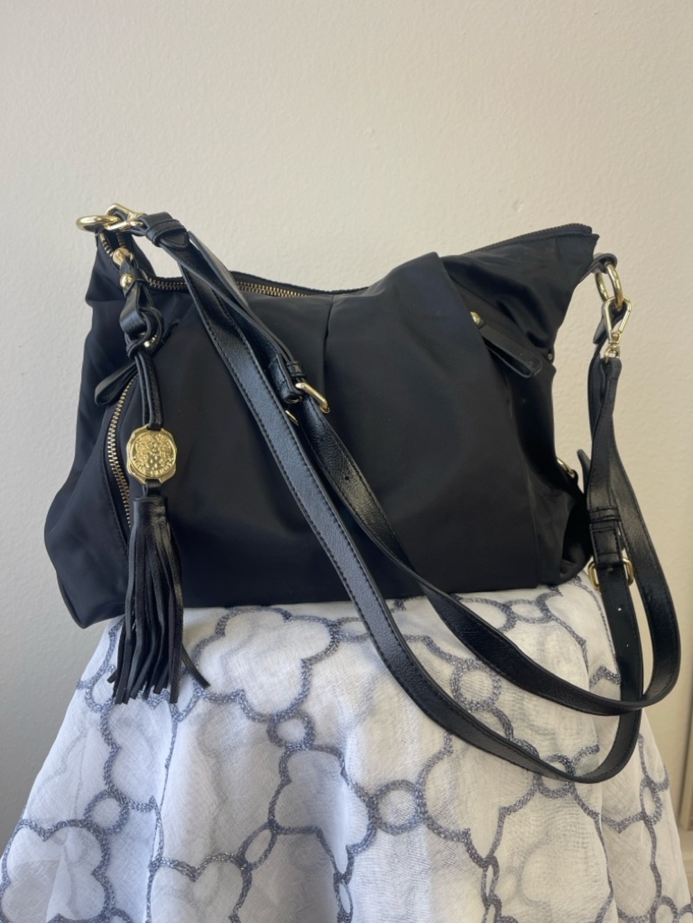 Vince Camuto Black Nylon Shoulder Bag with Tassel